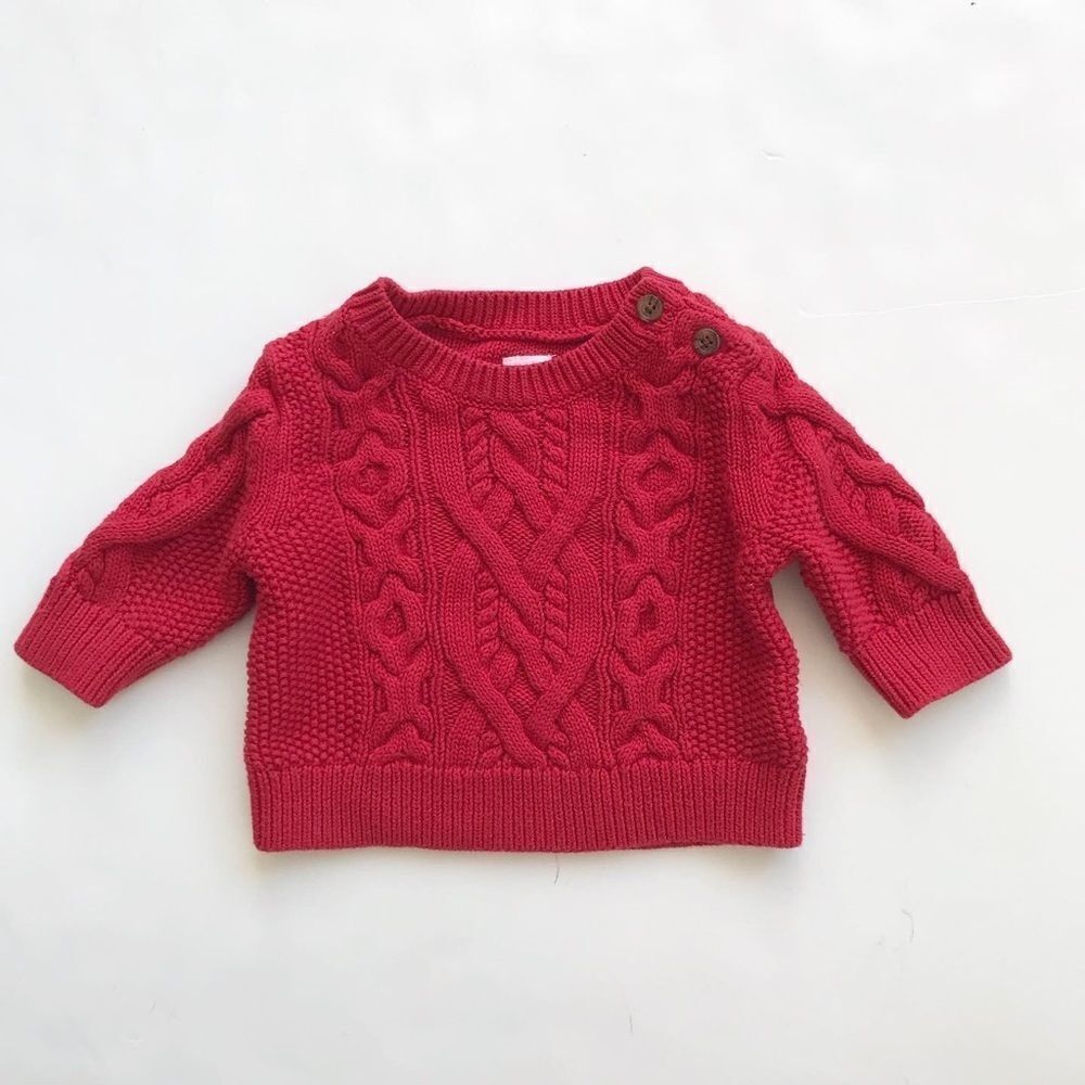 Babygap red cable knit sweater EUC 0-3 months